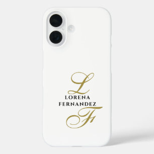 Funda iPhone 16 Monograma Oro Blanco Negro Elegante Moda Minimalis