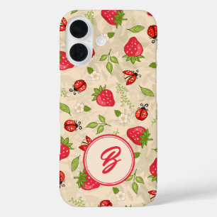 Funda iPhone 16 Monograma Patrón de tramo de fresa
