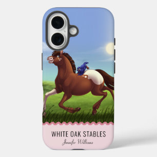 Funda iPhone 16 Monograma Personalizable de Caballo al Galope