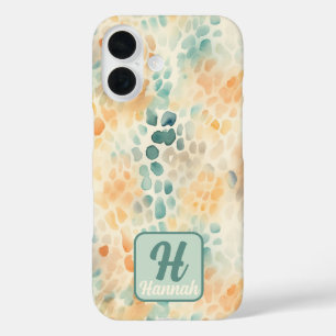 Funda iPhone 16 Monograma personalizada acuarela azul verde amaril