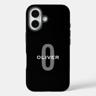 Funda iPhone 16 Monograma personalizado Blanco gris negro nombre