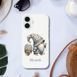 Funda iPhone 16 Monograma personalizado de Daisy Flowers Gnome