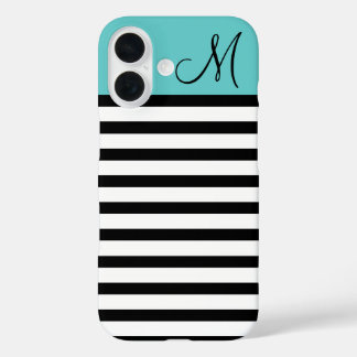 Funda iPhone 16 Monograma Personalizado de franjas de perrito negr