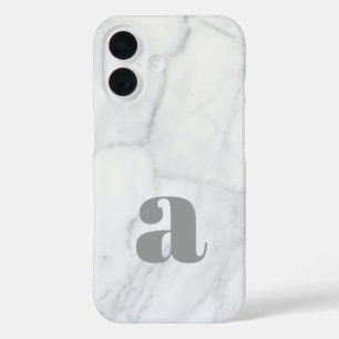 Funda iPhone 16 Monograma personalizado de mármol blanco y gris