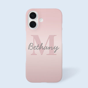 Funda iPhone 16 Monograma personalizado rosa y letra de tu nombre