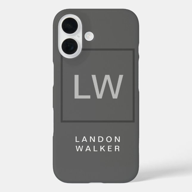Funda iPhone 16 Monograma profesional gris simple y moderno (Reverso )