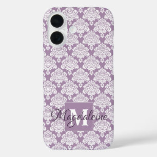Funda iPhone 16 Monograma púrpura y Bonito de nombres de la dársen