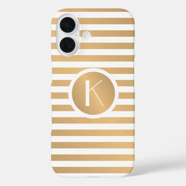 Funda iPhone 16 Monograma Rayas Doradas y Blancas (Reverso )