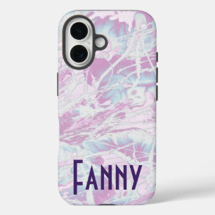 Funda iPhone 16 monograma retro de texto personalizado púrpura