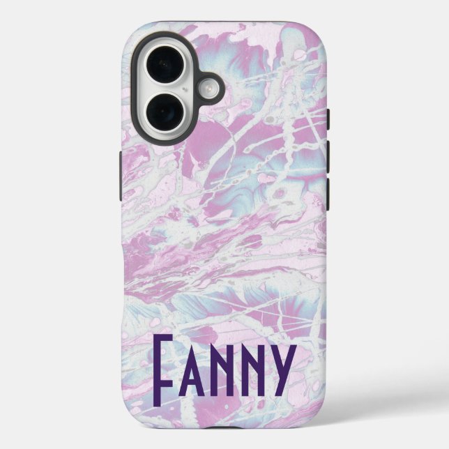 Funda iPhone 16 monograma retro de texto personalizado púrpura (Reverso )