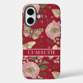Funda iPhone 16 Monograma Rojo Floral Botánico de Flor Silvestre M