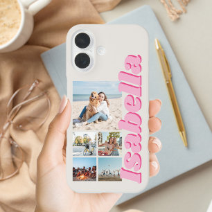 Funda iPhone 16 Monograma rosa moderno 5 Collage de fotos