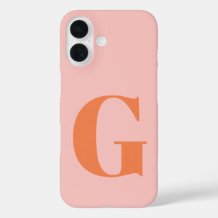 Funda iPhone 16 Monograma rosa y naranja simple y negrita personal