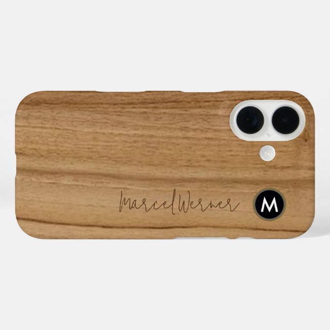 Funda iPhone 16 Monograma Rustic Wood personalizado (Reverso (Horizontal))