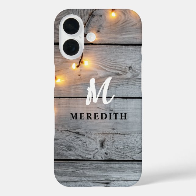 Funda iPhone 16 Monograma Rústica Elegancia de madera de grano (Reverso )