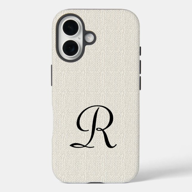 Funda iPhone 16 Monograma Rústico Faux Burlap (Reverso )