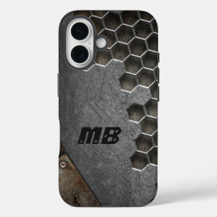 Funda iPhone 16 Monograma Rústico Grunge Masculino Personalizado