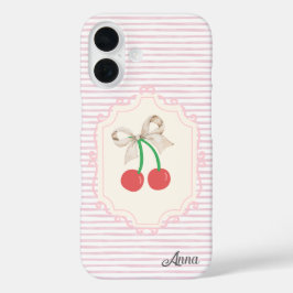 Funda iPhone 16 Monograma Shabby chic borde Sweet pinky cherry
