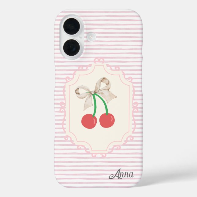 Funda iPhone 16 Monograma Shabby chic borde Sweet pinky cherry (Reverso )