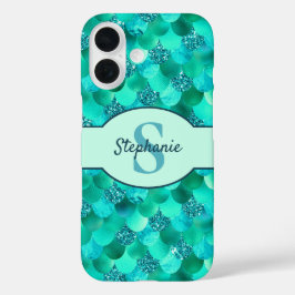 Funda iPhone 16 Monograma Sirena Escala Mar Verde Aqua Azul