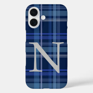 Funda iPhone 16 Monograma Tartán Cute Retro de la Marina