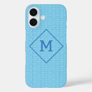 Funda iPhone 16 Monograma único en cajas azules Personalizado de f