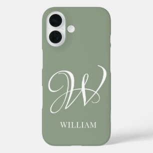 Funda iPhone 16 Monograma verde de sabio personalizado inicial