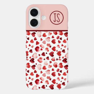 Funda iPhone 16 Monogramado El día de San Valentín de corazones ro