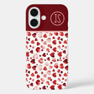 Funda iPhone 16 Monogramado El día de San Valentín de corazones ro