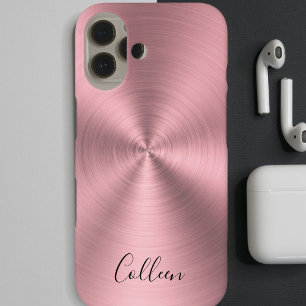 Funda iPhone 16 Monogramado Metalizado rosa Rubor moderno