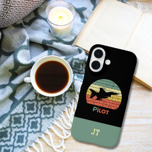 Funda iPhone 16 Monogramado, Minimalista,Avión,Piloto retro