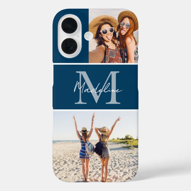 Funda iPhone 16 Monogrammed 2 Photo Collage Blue (Reverso )