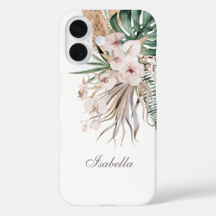 Funda iPhone 16 Monstera tropical y nombre personalizado orquídea