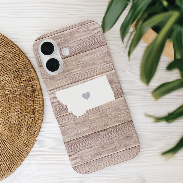 Funda iPhone 16 Montana State Silhouette Rustic Wood Look (Subido por el creador)