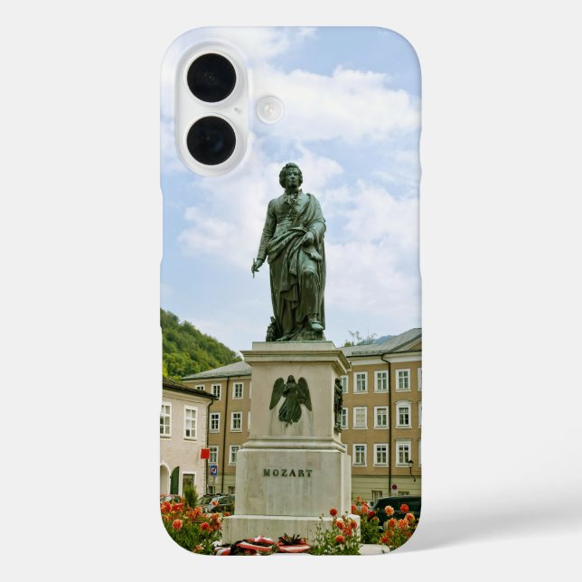 Funda iPhone 16 Monumento a Mozart en Salzburgo, Austria (Reverso )