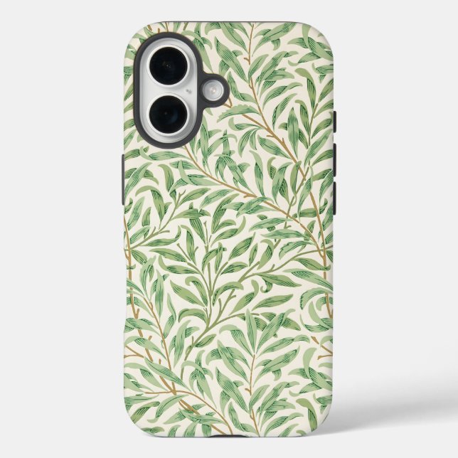 Funda iPhone 16 Morris - Patrón de hojas y ramas de sauce antiguas (Reverso )