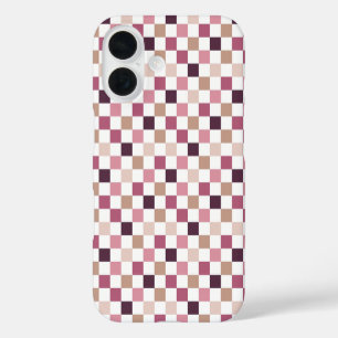 Funda iPhone 16 Mosaico Minimalista Cuadrados Morado y Marrón