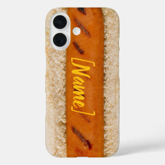 Funda iPhone 16 Mostaza Personalizada para Perro Caliente Nombre F