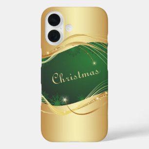 Funda iPhone 16 Motivo de Navidades dorados con fondo verde...
