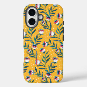 Funda iPhone 16 Motivo floral elegante con puntos y hojas verdes