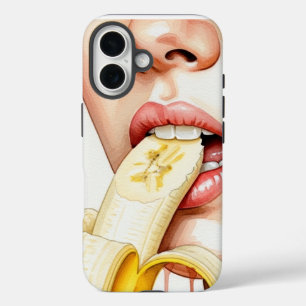 Funda iPhone 16 mujer comiendo plátano pálido