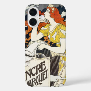 Funda iPhone 16 Mujer de pelo rojo vestido amarillo arte Nouveau c