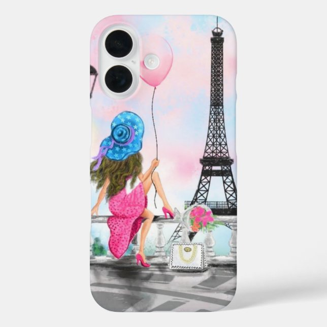 Funda iPhone 16 Mujer En La Torre Eiffel De París (Reverso )