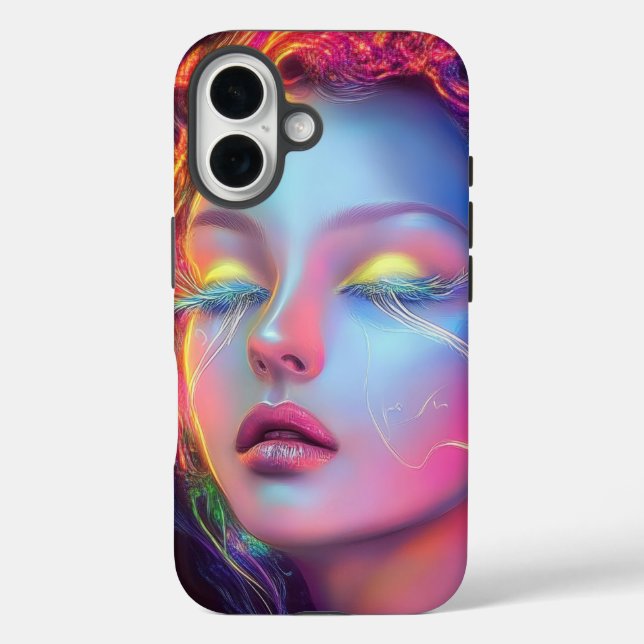 Funda iPhone 16 Mujer extranjera con pelo cósmico (Reverso )