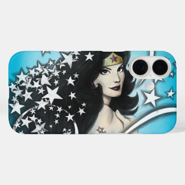 Funda iPhone 16 Mujer Maravilla y estrellas (Reverso (Horizontal))