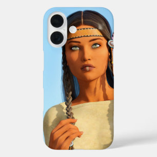 Funda iPhone 16 Mujer Nativa Americana Indígena Hermosa Vestimenta
