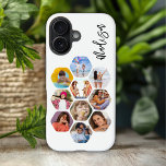 Funda iPhone 16 MultiCollage de fotos simple moderno personalizado<br><div class="desc">Multi Collage de fotos Simple Nombre Personalizado Moderno Patrón de hexágono Smartphone iPhone 16 Portada de Funda incluye un collage de fotos de tus fotos favoritas en forma de hexágono. Personalizado con tu nombre. Perfecto para cumpleaños, Navidades, Día de la Madre, Día del Padre, Abuelos, hermano, hermana, mejor amigo y...</div>