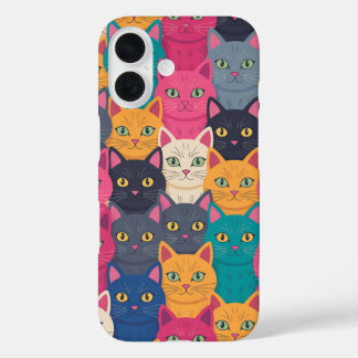 Funda iPhone 16 Multitud de Gatos Coloridos