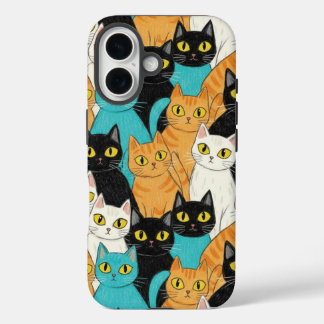 Funda iPhone 16 Multitud de Gatos con Crayón Caprichosos