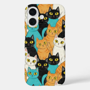 Funda iPhone 16 Multitud de Gatos con Lápices Caprichosos